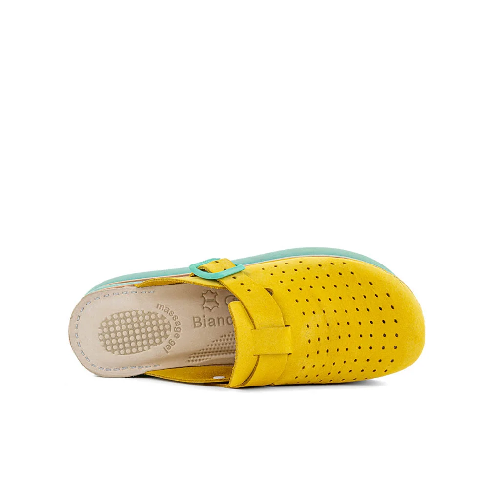 Biancomolina anatomska klompa žute sa zelenim đonom i zračnim jastučićem na webshopu HealthandBeauty.hr Biancomolina anatomska klompa žute sa zelenim đonom i zračnim jastučićem na webshopu HealthandBeauty.hr