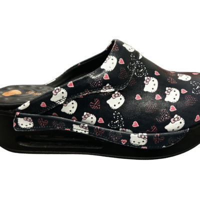 Crne anatomske Airlight klompe Terlik Sabo s Hello Kitty uzorkom, ružičastim srcima i ergonomskim zračnim potplatom za cjelodnevnu udobnost