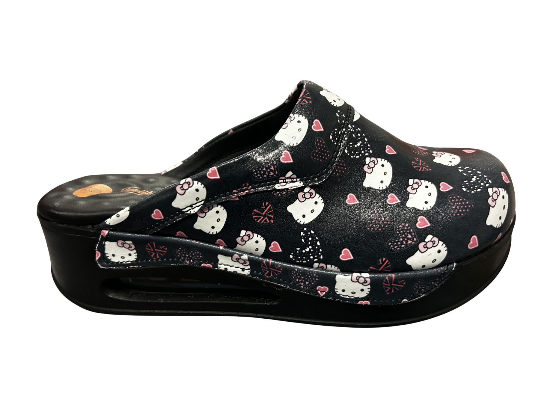 Hello Kitty air Terlik Sabo Crne anatomske Airlight klompe Terlik Sabo s Hello Kitty uzorkom, ružičastim srcima i ergonomskim zračnim potplatom za cjelodnevnu udobnost