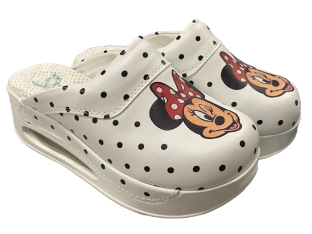 Step Up Minnie ženske medicinske klompe s Minnie Mouse motivom, bijele s crnim točkicama Step Up Minnie ženske medicinske klompe s Minnie Mouse motivom, bijele s crnim točkicama